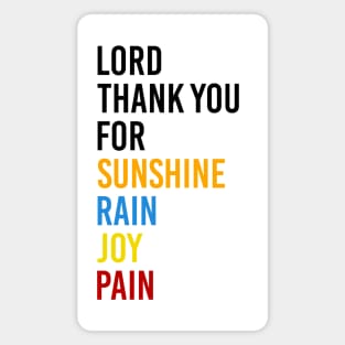 Lord Thank you for Sunshine Music - Thank you for Rain - Thank you for Joy - Thank you for Pain - It's a beautiful day Magnet